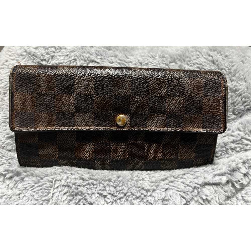Louis Vuitton Damier Ebene Sarah Wallet Snap Closure Long Bifold